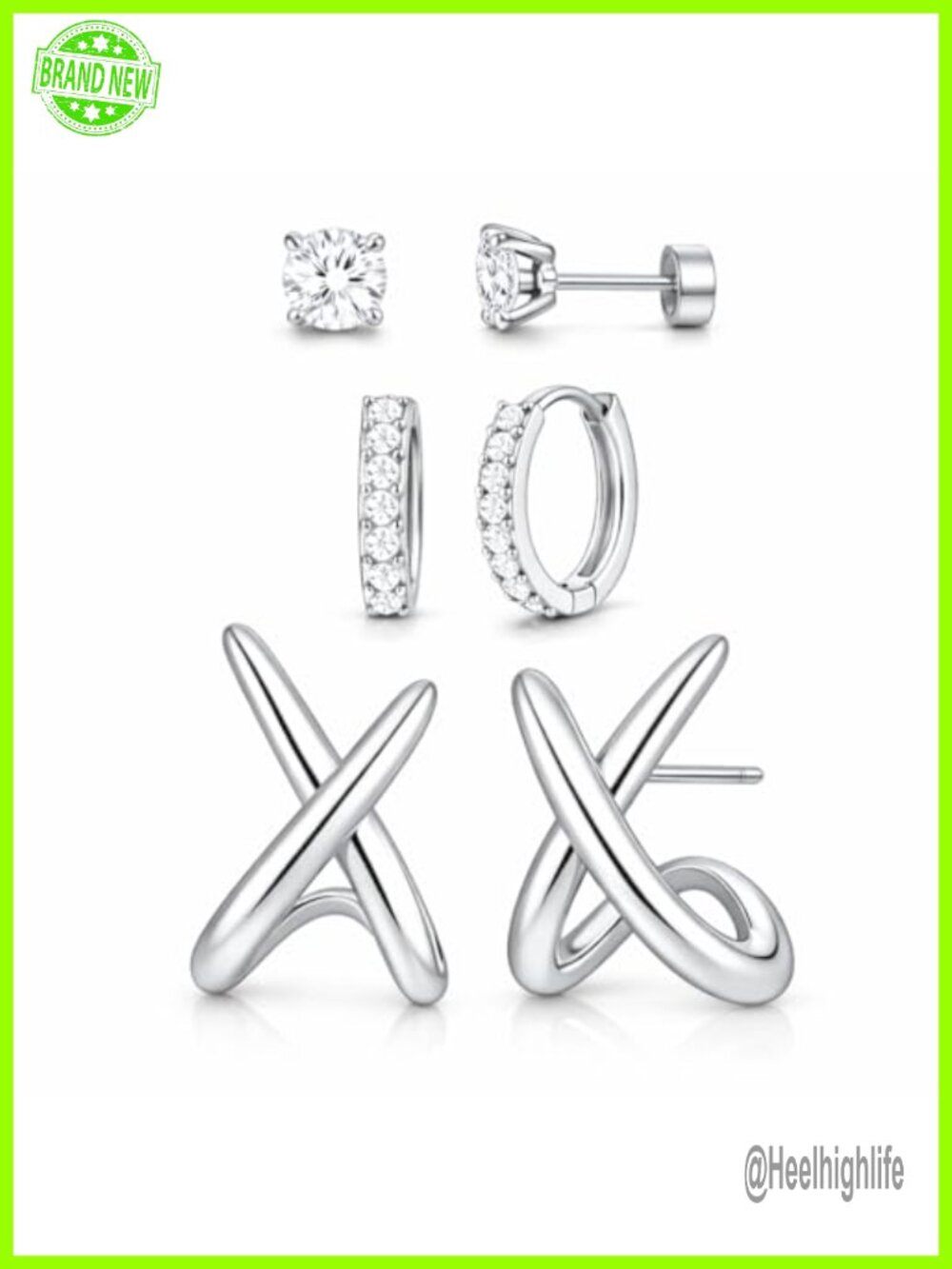 14K Gold Huggie Hoop Stud Earrings Set CZ Cartilage 3 Pairs Hypoallergenic